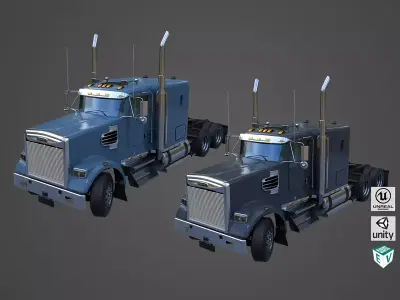 Heavy Truck Chassis 07 Cyan and Grey All PBR Textures Low-poly 3D model
