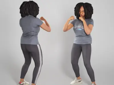 African young woman in boxing pose 292 Low-poly 3D model