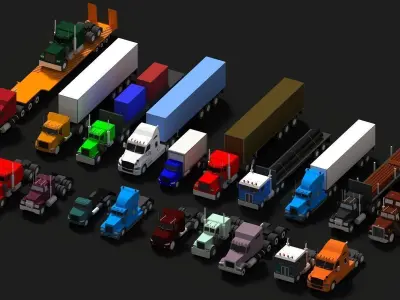 Low Poly Truck Usa Pack Low-poly 3D model