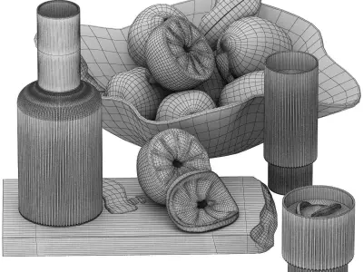 decoration set with ripple water carafe with bowl of lemons 3D model