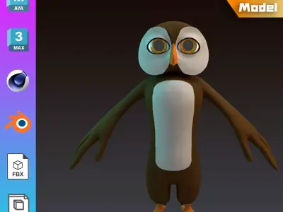 Stylized Owl NoRig Low-poly 3D model