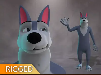 Stylized Old Wolf Rigged Low-poly 3D model