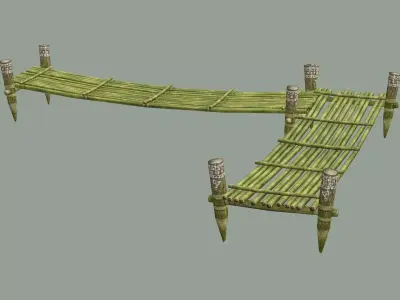 Wooden Medieval Bamboo Bridge 01 Low Poly 3D Model Low-poly 3D model