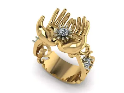 Flower in Hand Ring  3D print model