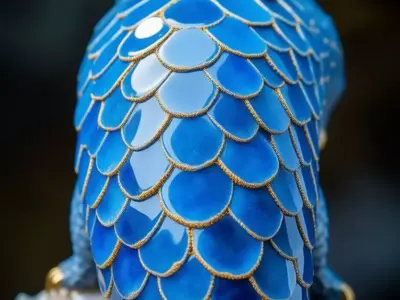 Blue Agate Pangolin Sculpture Gemstone Animal Gold Veins 3D Low-poly 3D model