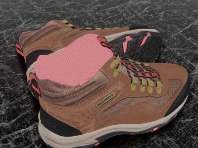 SKECHERS 3D BOOTS - BROWN - PINK Low-poly 3D model
