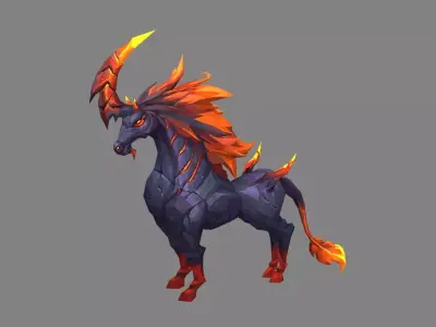 Cartoon Fire Horse - Flame Unicorn Monster Low-poly 3D model