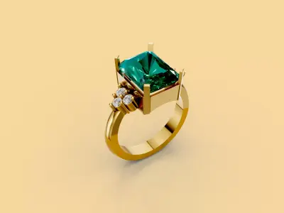 Emerald Cut Solitaire Gold Ring 3D print model