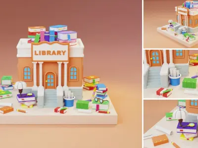 Cartoon Public Buildings Islands Exteriors Low-poly 3D model