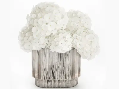 Small bouquet of white hydrangea flowers in a glass vase 362 3D model