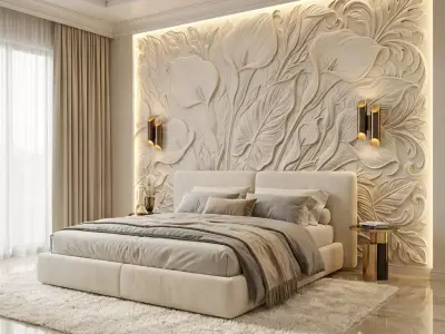  Modern Floral Relief Panel Wall Decor Set STL Mural CNC 313 3D model