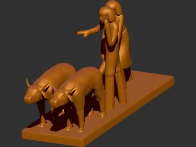 3d model scene of ancient Egyptian workers ploughing a field 3D print model
