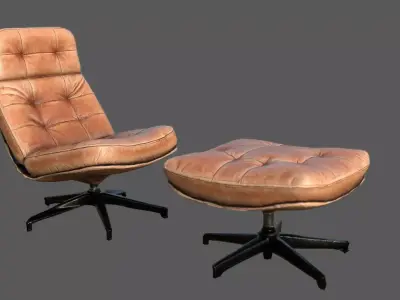 Elysium Luxe Swivel Lounge Ottoman  Low Poly Game Ready PBR  Low-poly 3D model