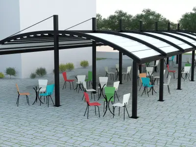 Awning outdoor cafe with tables and chairs 3D model