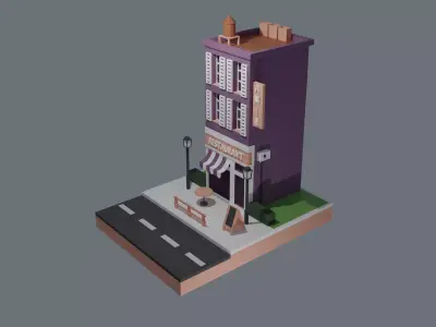Low Poly Restaurant 3d Model building Free low-poly 3D model