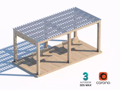 Modern Pergola with Double Wooden Swings for Outdoor Spaces 3D model