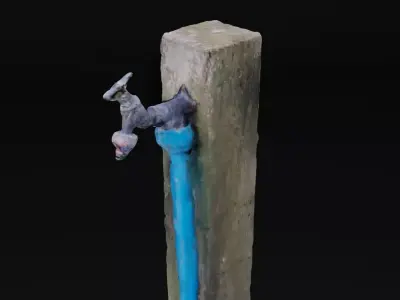 Old Outdoor Tap Faucet On Wooden Post Photoscan Low-poly 3D model