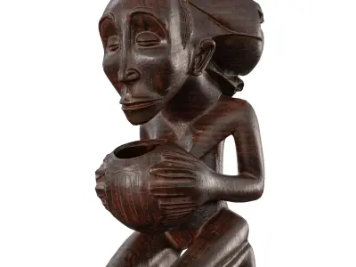 Traditional African Wood Sculpture - Carved Tribal Figure Low-poly 3D model