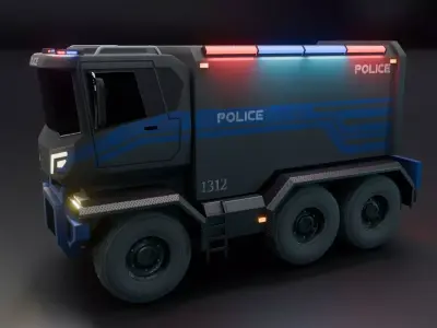 Sci-Fi Police Truck  - Game Ready - PBR Low-poly 3D model