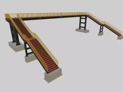 Steel Pedestrian Bridge - Two Columns - Straight Type-1 3D model