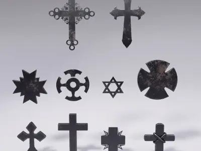 Cross Christ symbols set 3d model  Low-poly 3D model
