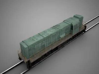 Train engine on tracks 3D model
