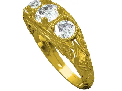 Three Stone Art Deco Ring 2 3D print model