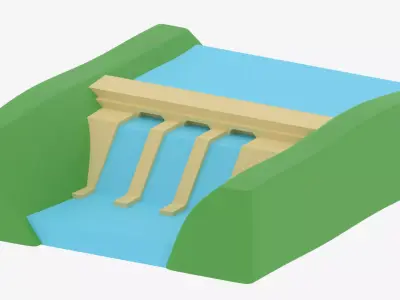 Cartoon Dam Hydroelectric Power Station 3D model