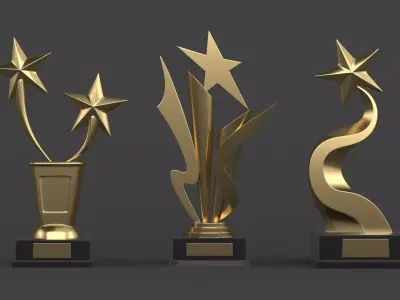 Gold Trophy Cups 3D model 18