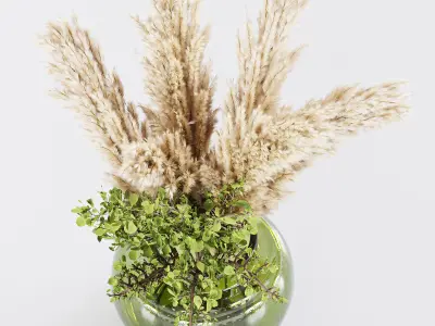 bouqute09 glass vase filled with dried grasses 3D model