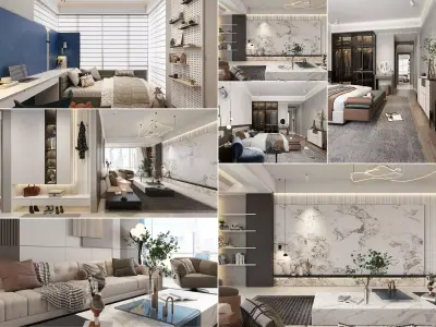 family 3D model of interior scene Living room 3D model Low-poly 3D model