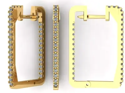 Square Earrings with Gems 24 mm   3D print model