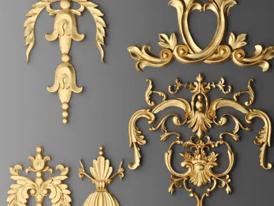 Cartouches SET 3 decorative ornaments in gold 3D model