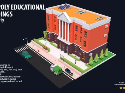Low Poly Educational Buildings Low-poly 3D model