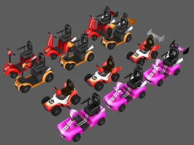 cartoon mobility scooters with upgrades  Low-poly 3D model