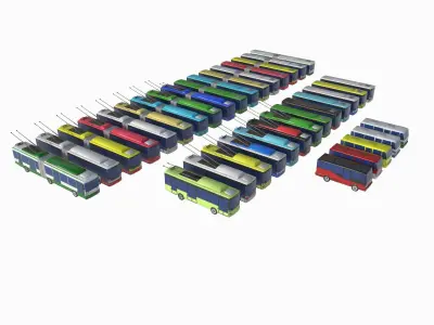 bus set Low-poly 3D model