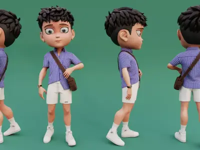 Chibi Boy with Shirt shorts Snecker Style Street Fashion Low-poly 3D model