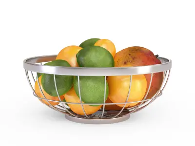 Chrome Wire Grid Fruit Basket with Fruits  3D model