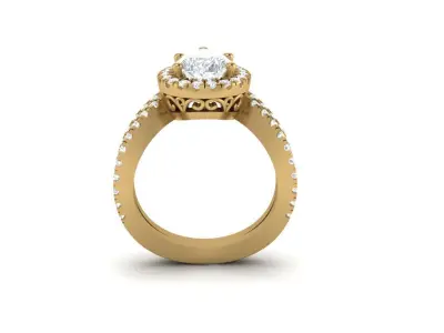 Pear Halo Curved Engagement Ring 3D print model