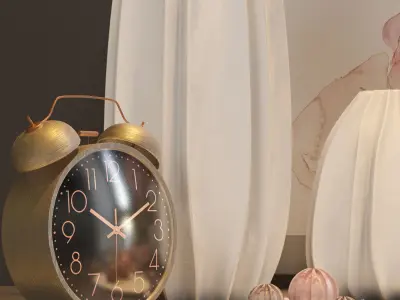 decorative set vases with flowers and clock 3D model