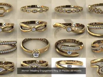 Women Wedding Engagement Ring 20 Pieces 3D Model Pack