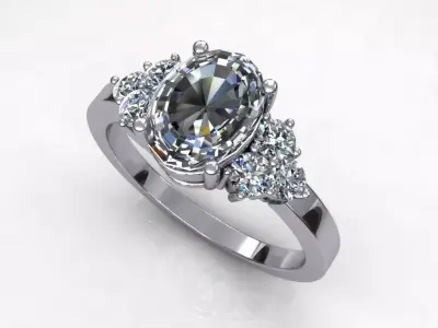 Halo Three Stone Shank Ring 3D print model