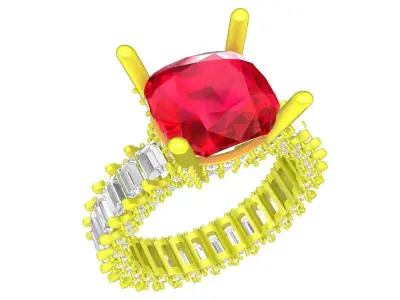 7050 Luxury Korean baguette diamond women ring 3D print model