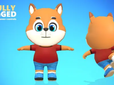 Fox Dog Animated Rigged Low-poly 3D model