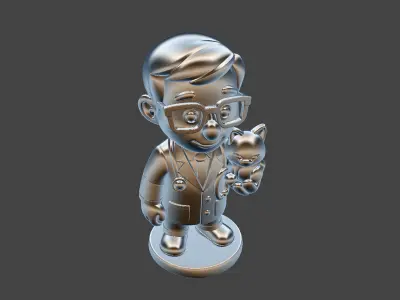 Veterinarian Cartoon Character 3D Model with Cat  for Printing 3D print model