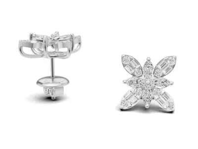 Floral Cluster Diamond Stud Marquise and baguette Diamond 3D print model