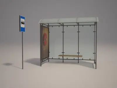 Bus Stop Shelter 3D Model Free low-poly 3D model