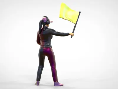 N3 Race Marshal with flag 3D man and woman 3D print model