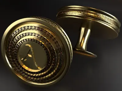 Luxury Cufflink with alphabet A 3D print model