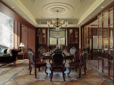 Luxury living room dining room interior scenes 02 3D model